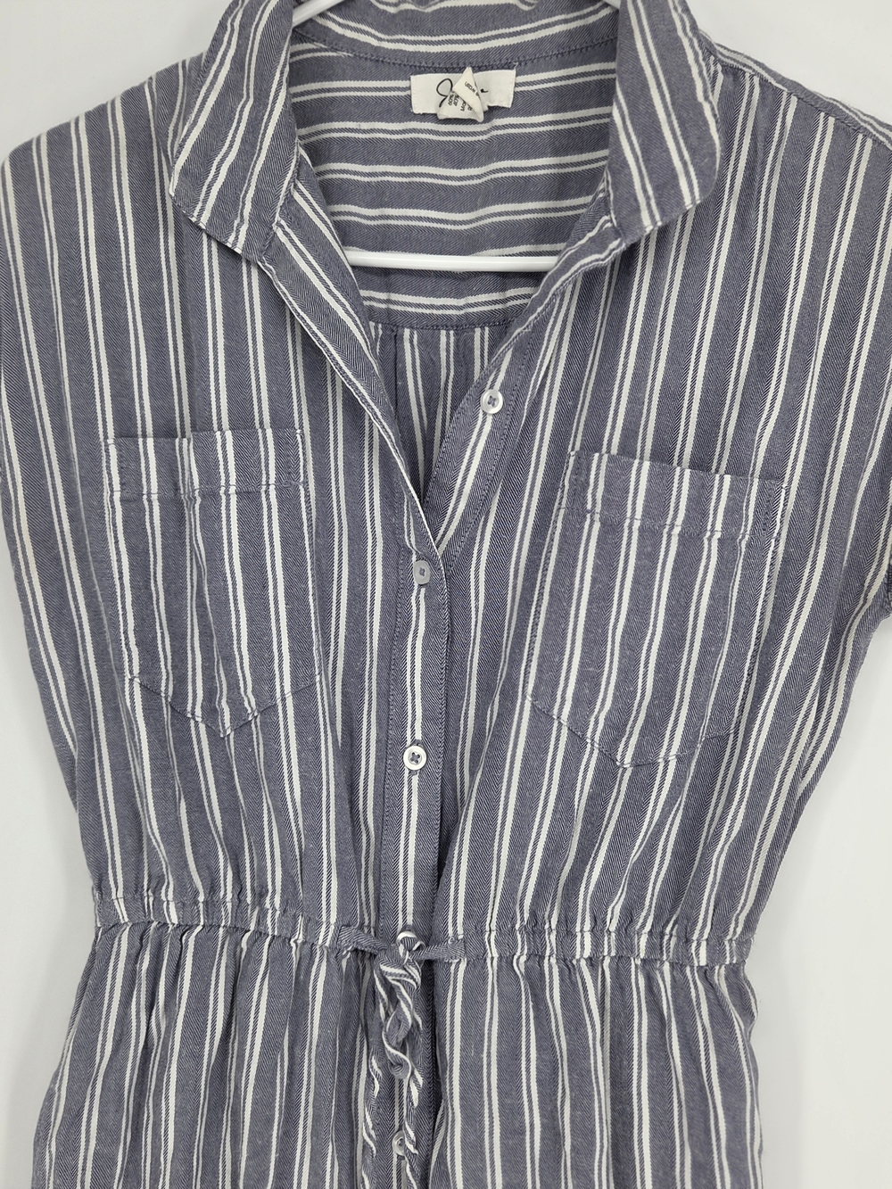 Japna Blue and White Striped Mini Shirt Dress Size Medium - Picture 2 of 6
